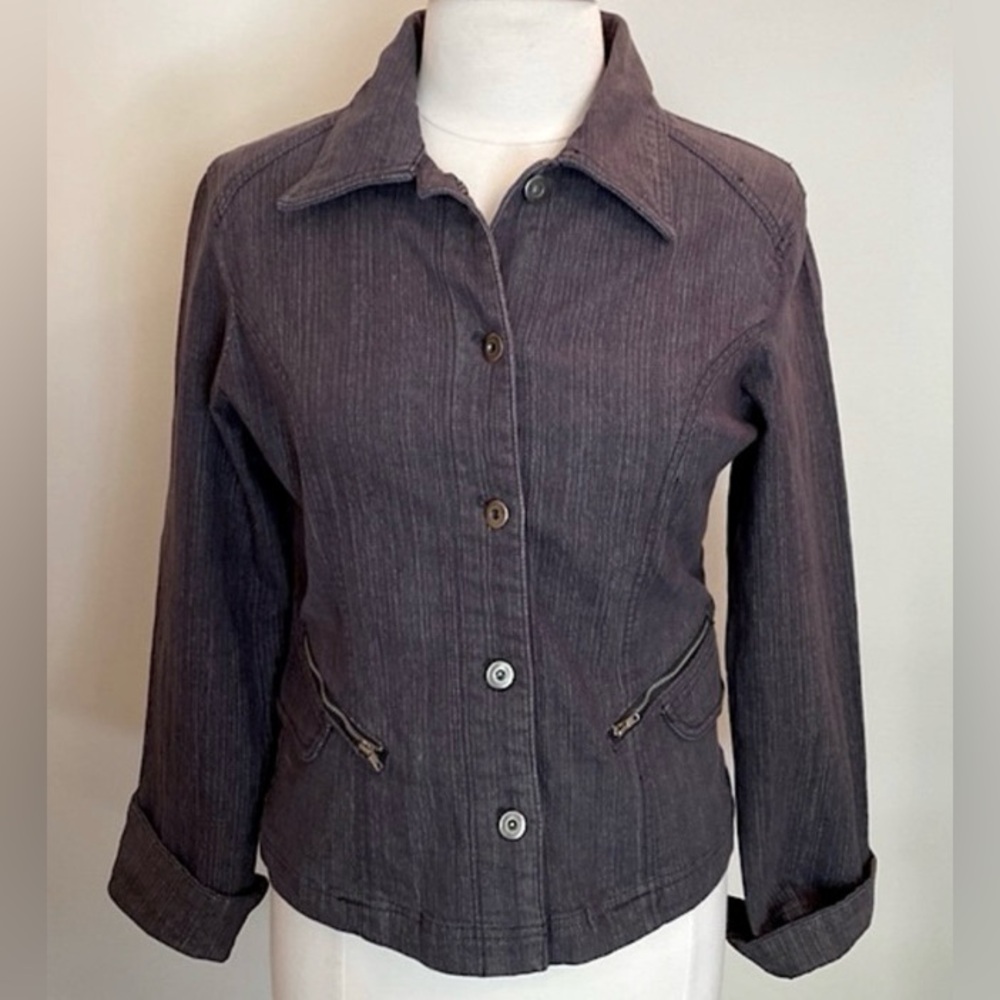 FDJ French Dressing Grey Denim SZ S Moto Chic Streetwear Edgy Cuffed Jean Jacket